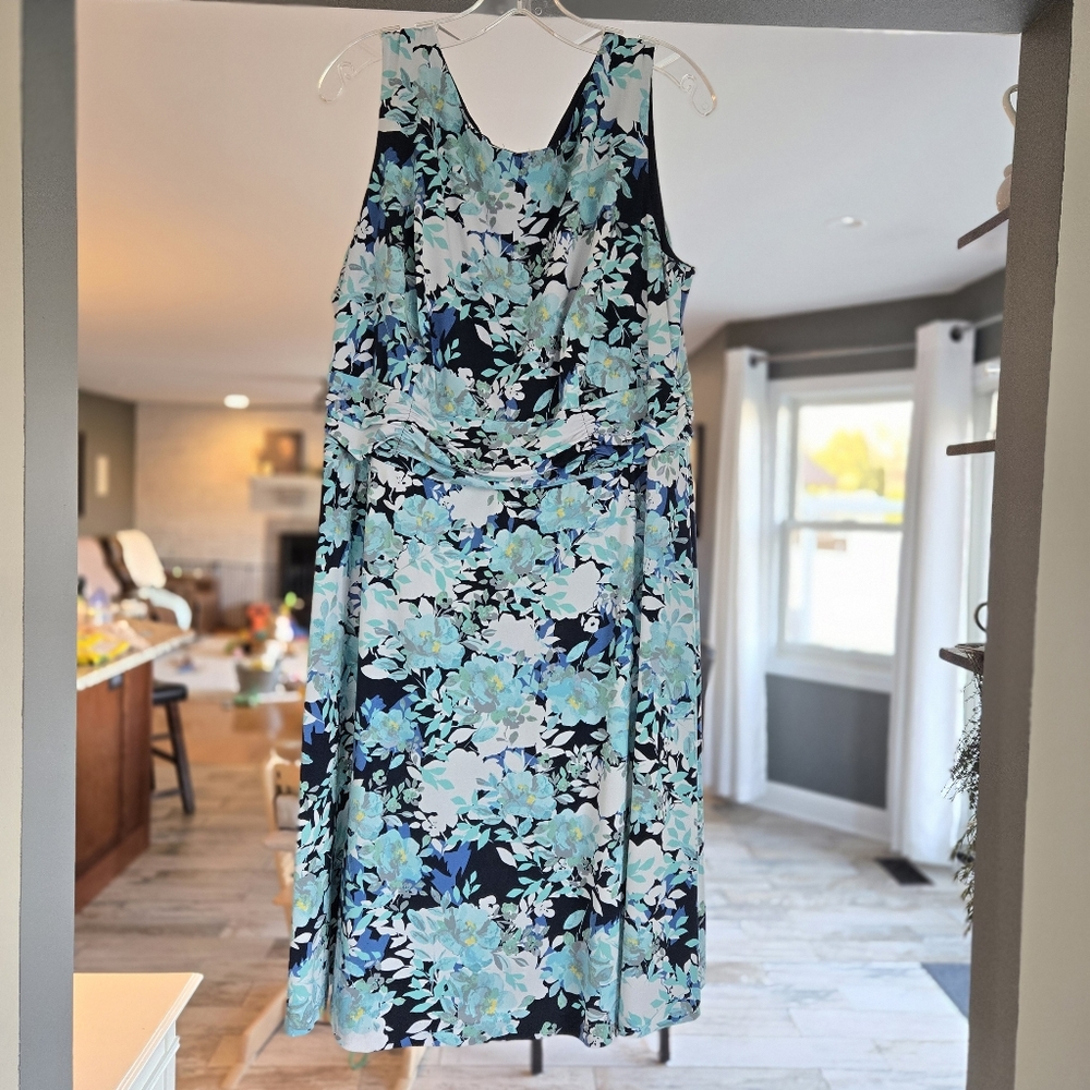 DressBarn Floral Sleeveless Dress - Blue and Green